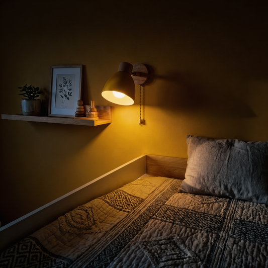 Wall Sconce Light Metal and Wood with Adjustable Shade