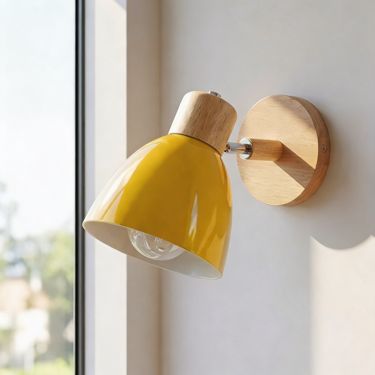 Wall Sconce Light Metal and Wood with Adjustable Shade