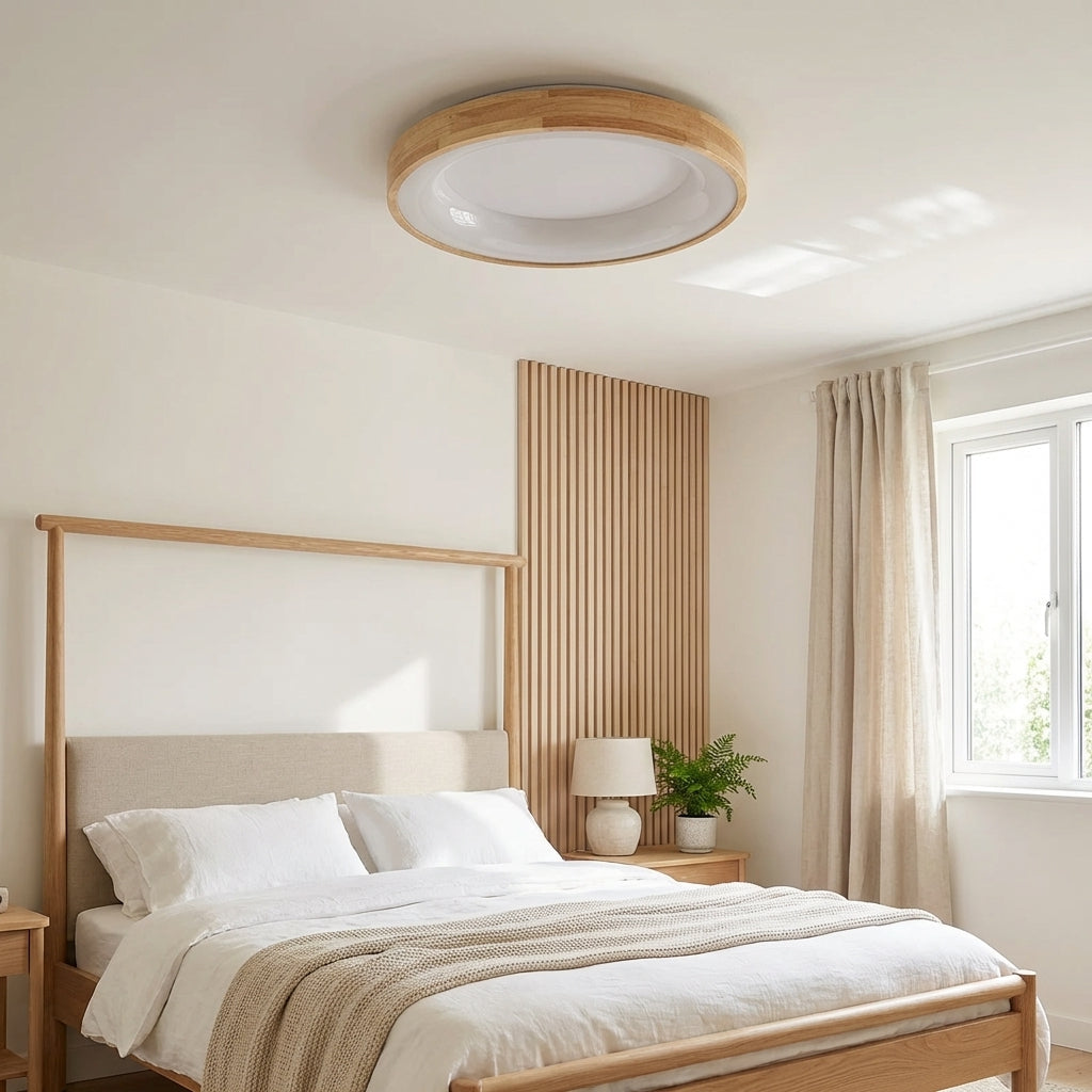 Flush Mount Ceiling Light Round LED with Natural Wood