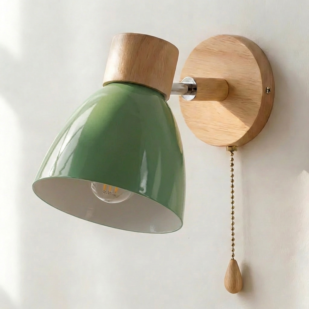 Wall Sconce Light Metal and Wood with Adjustable Shade