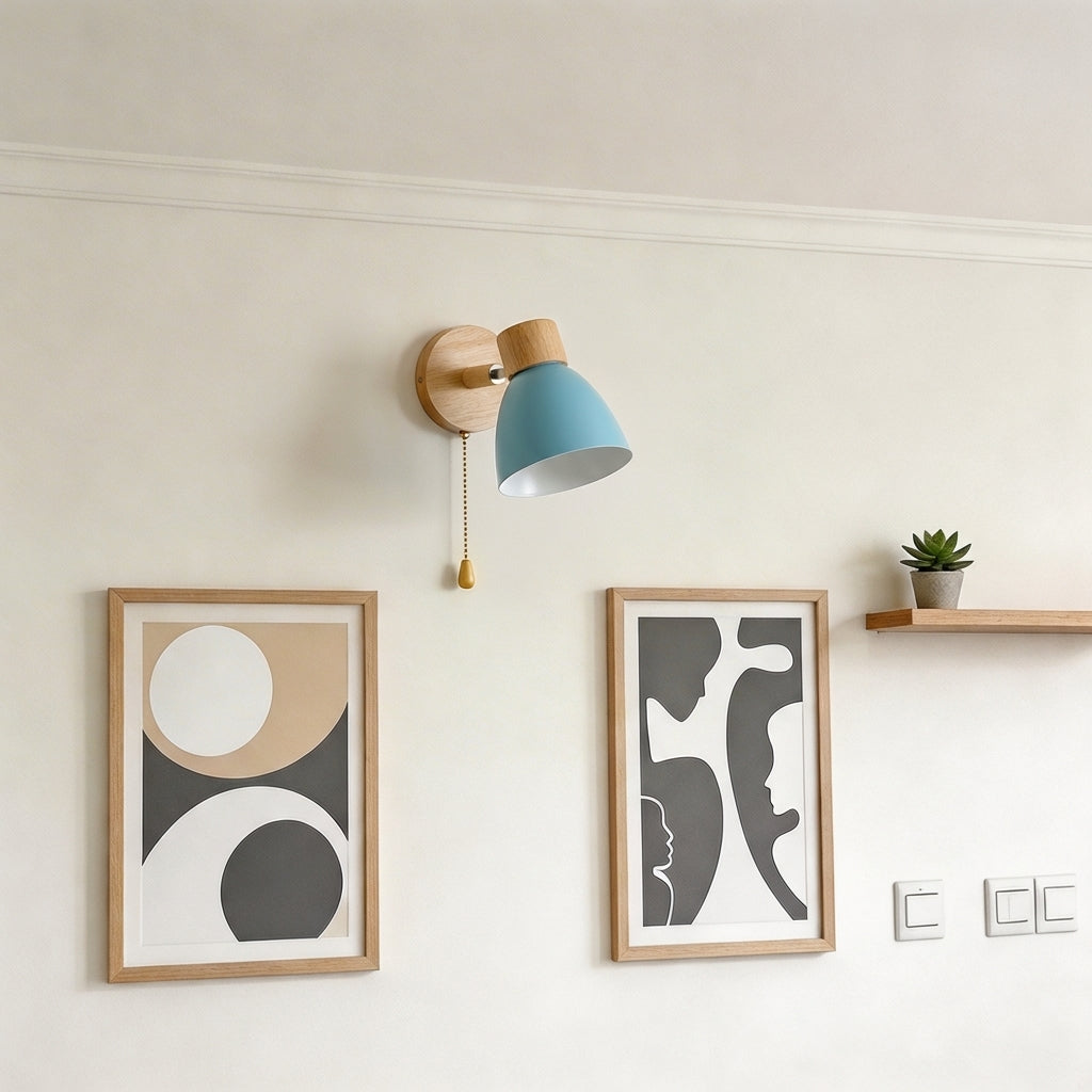 Wall Sconce Light Metal and Wood with Adjustable Shade