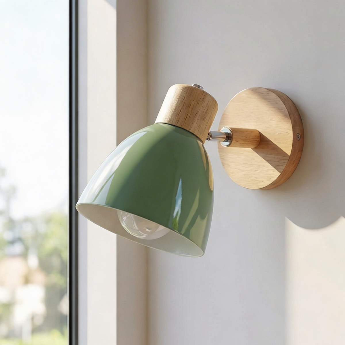 Wall Sconce Light Metal and Wood with Adjustable Shade