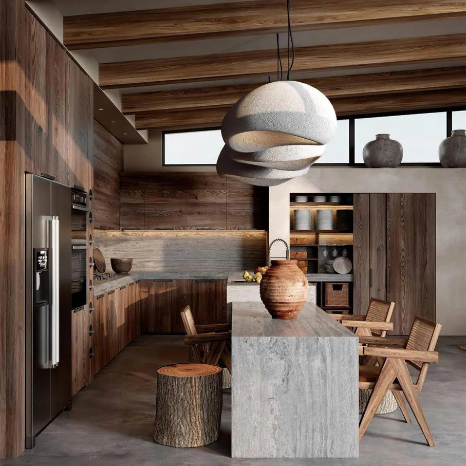 Organic Stone-Form Fabric Pendant Light