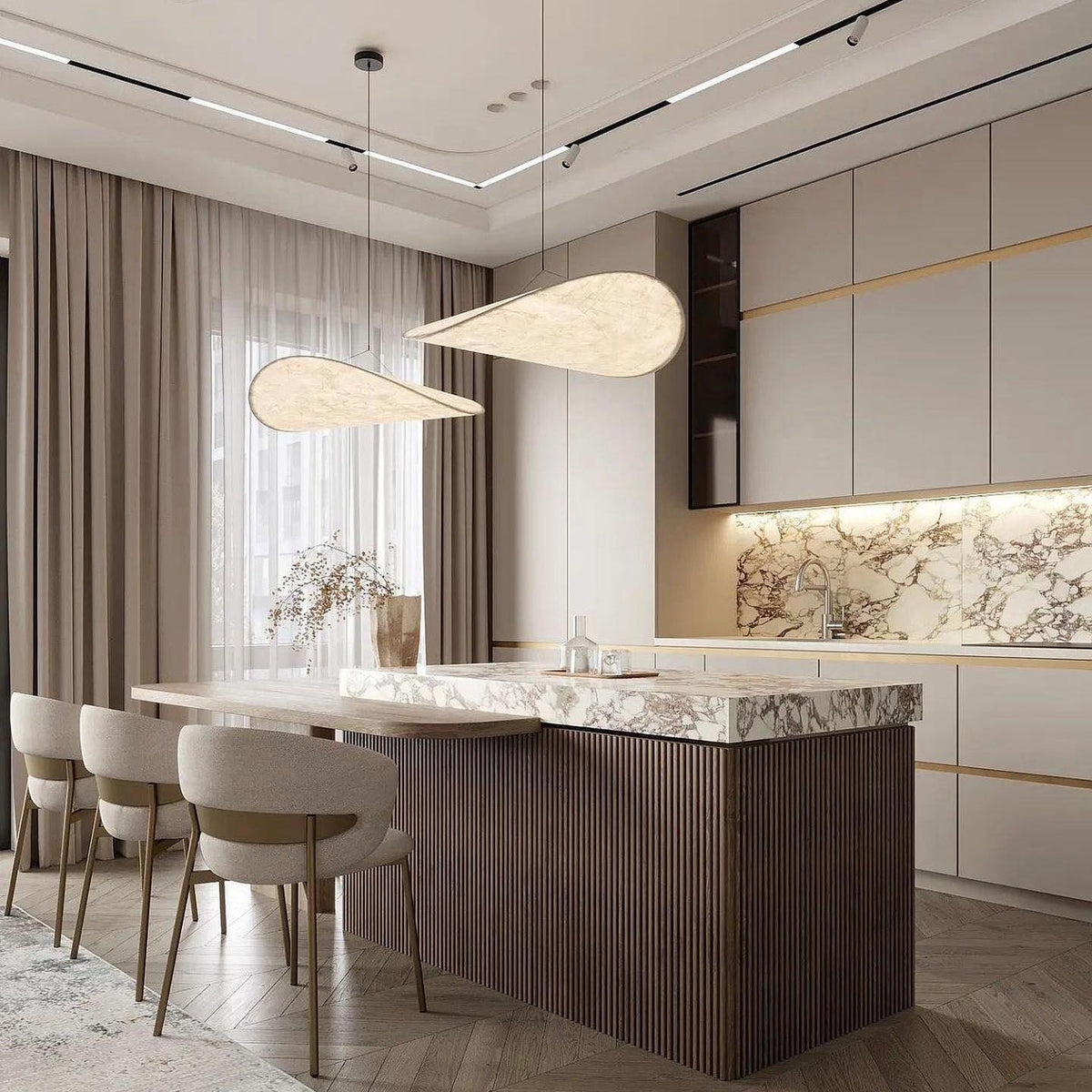 Sculptural Wabi-Sabi Silk Ceiling Pendant